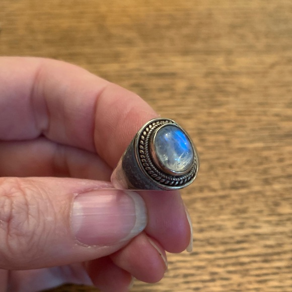 Vintage 925 silver boho ring w cabochon moonstone sz6 - Picture 1 of 5